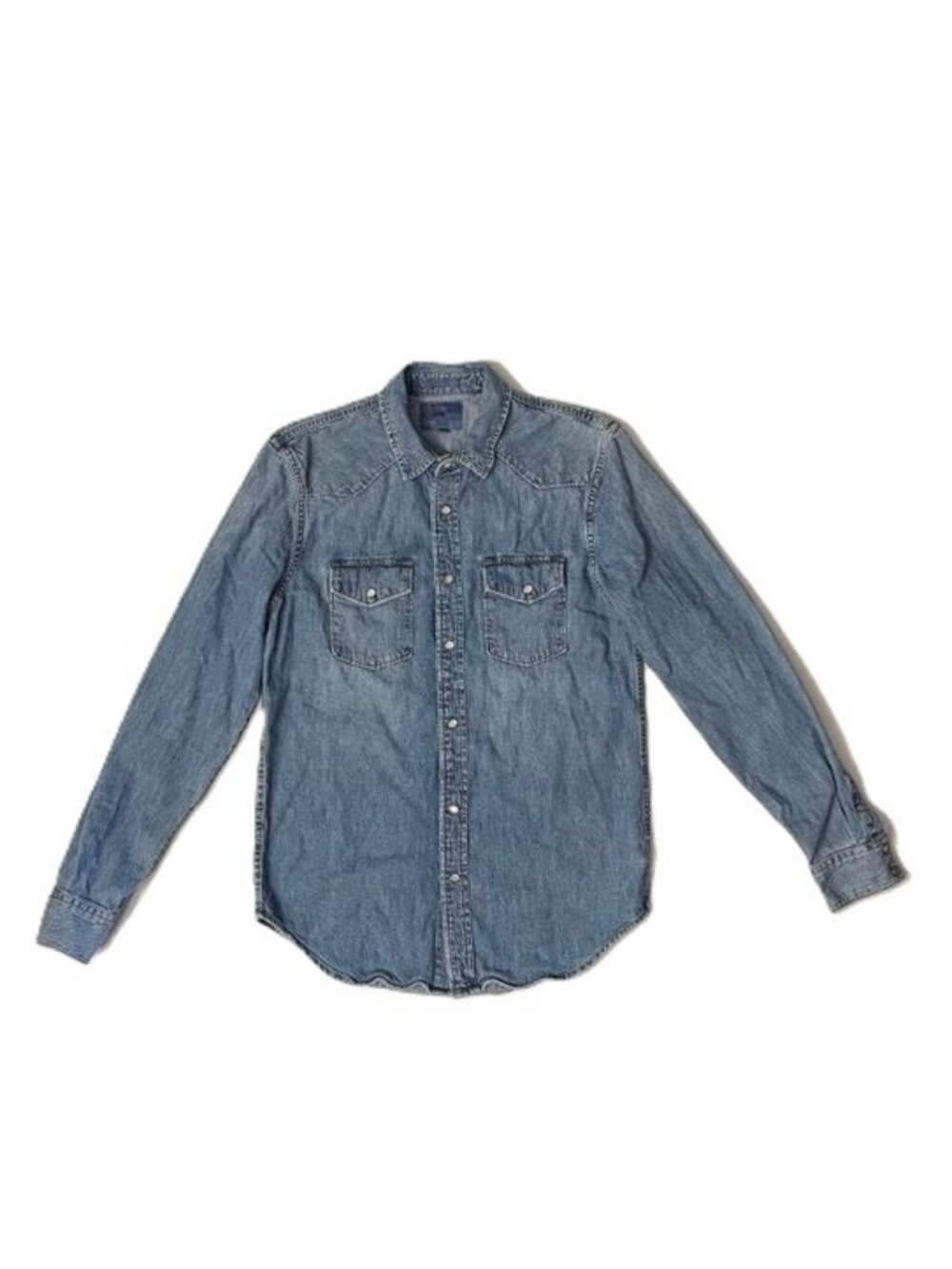 Lucky Brand Western Shirt Mens Small Blue Denim Pearl Snap Front Classic Fit